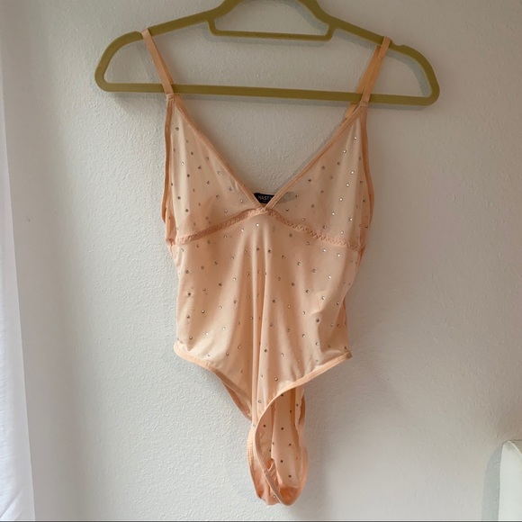 Nasty Gal Jeweled Sheer Cream Bodysuit Tank Top 4 - Picture 3 of 8